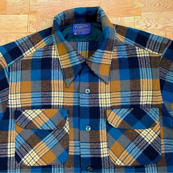 Vintage Pendleton Board Shirt Mens M Wool Flannel Plaid Loop Collar Flap Pockets